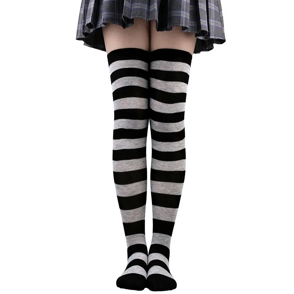 Overknee-Strümpfe für Damen, gestreift, für Damen und Mädchen, schwarz, weiß, rosa, lange Socken über dem Knie, Femboy Cosplay, Lolita, Harajuku, Y2k