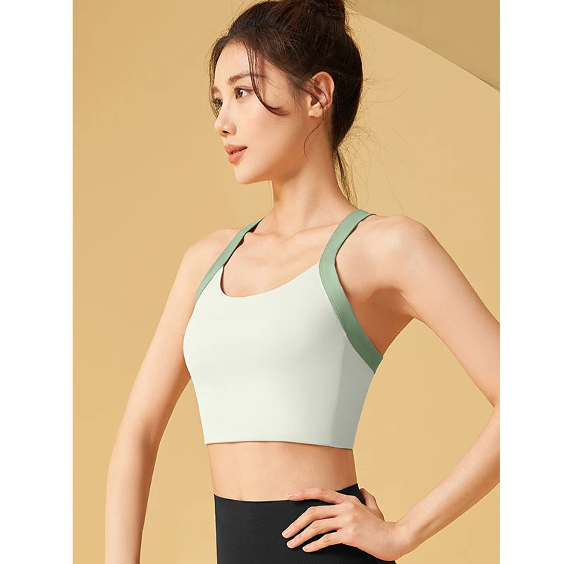 Women Integrated Racerback Sports Bras Shockproof Push Up High Impact Yoga Bras Hot Sale Stretchy Slim Fit Yoga Tank Top