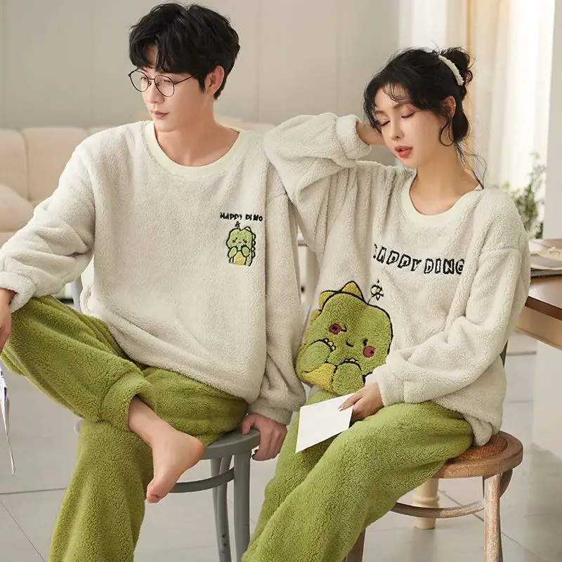 أطقم بيجامات شتوية للأزواج بأكمام طويلة وسميكة ودافئة من الفلانيل لعام 2025 للرجال ملابس نوم كورية فضفاضة بيجامة ملابس منزلية للنساء #2