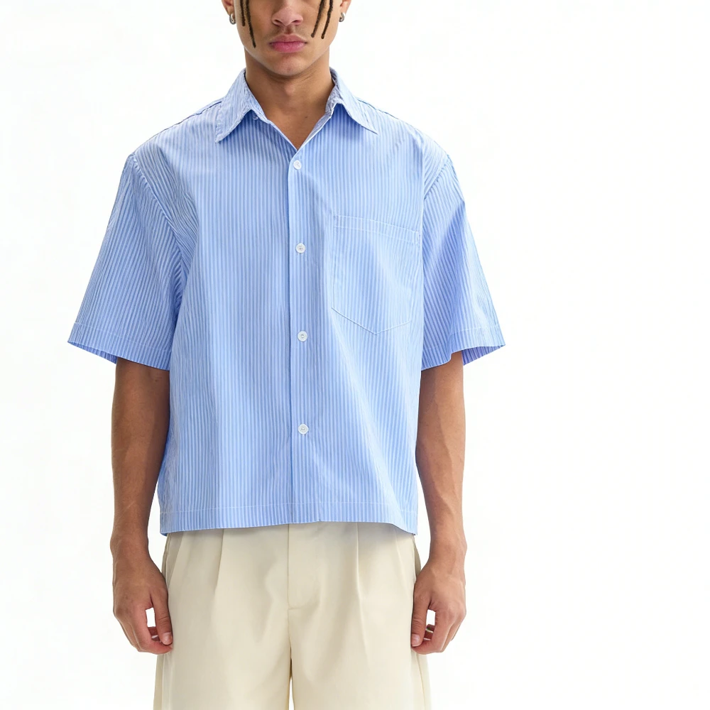 

Summer Unisex Couples Men's Short Striped Shirt Short-sleeved Shirt Menswear Clothing Vintage Men Clothing Camisas De Hombre