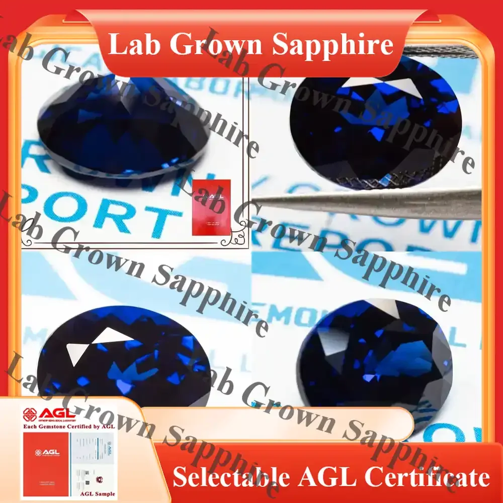 

Lab Grown Sapphire Oval Royal Blue Gemstone for Jewelry Making AGL Certificate for Ring Pendant Necklace Earrings Lab Created