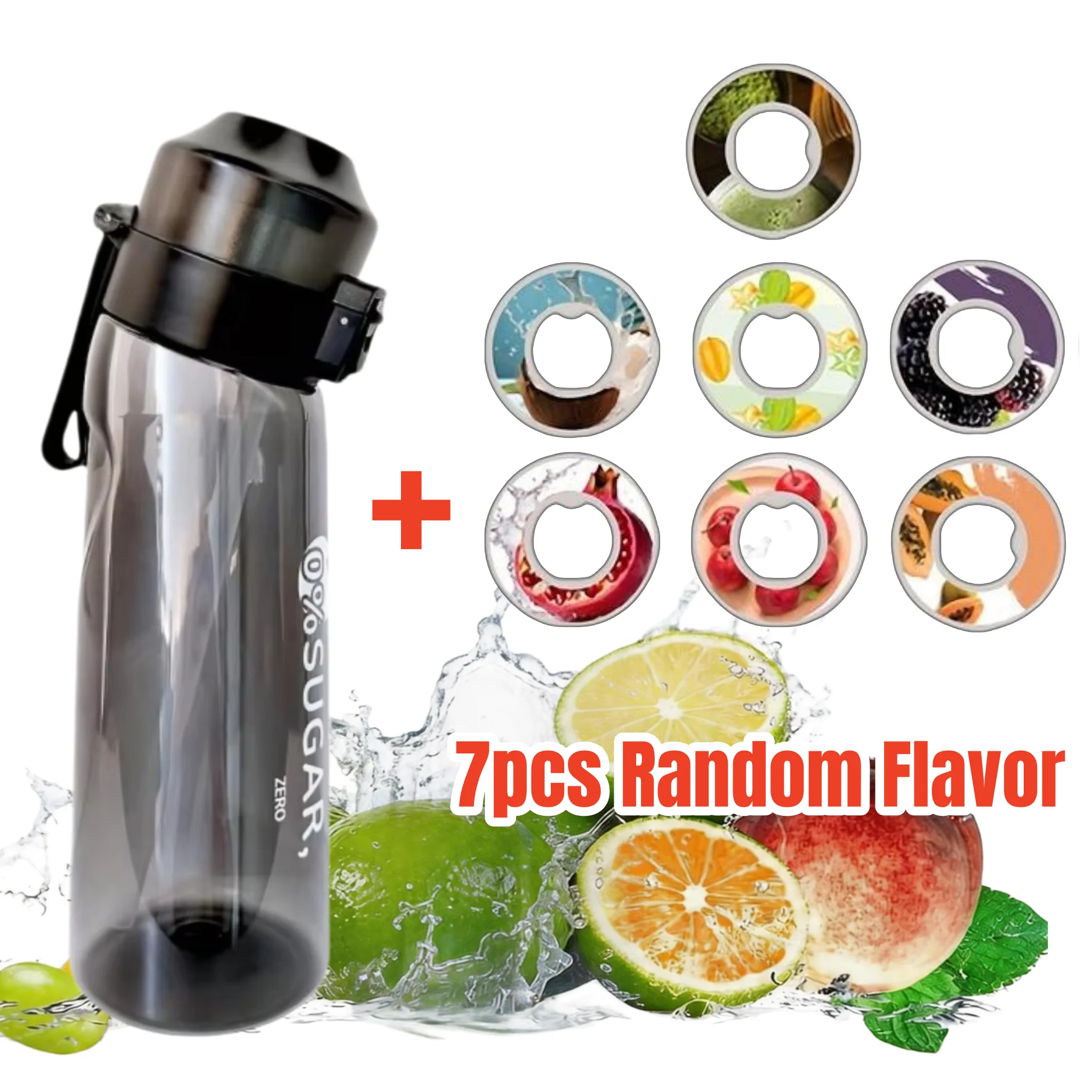650ml/22oz Sportwasserflasche mit 7 Fruchtgeschmack-Pods, tragbare Fitnessflaschen für Outdoor-Aktivitäten, auslaufsicherer Trinkbecher