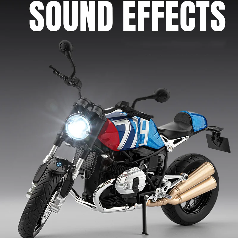 1:9 R NineT Lega pressofusa Modello di moto Collezione di veicoli Suono e luce Off Road Autocycle Toys Car