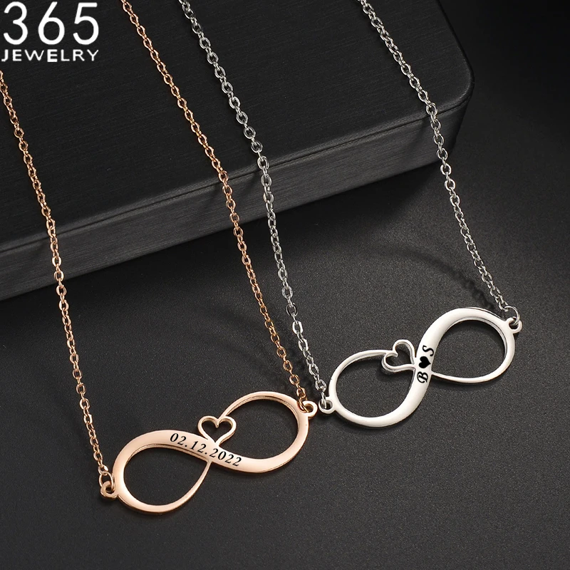 New Infinity Love Symbol Engraved Date Letters Necklace Stainless Steel Name Necklace for Women Lover Customized Jewelry Gift