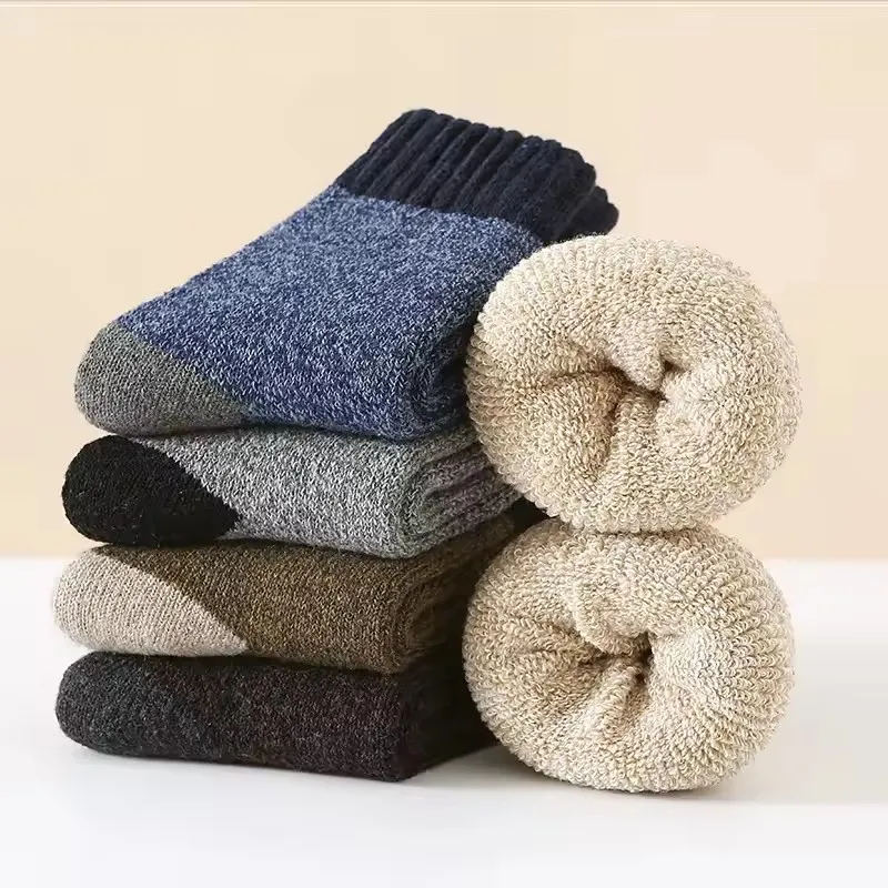 

Thickened Winter Woolen Socks for Men Ultra-Thick Fleece Lined Warm Mid-Calf Sheepskin Socks with Mesh Lining for Warmth and Comfort