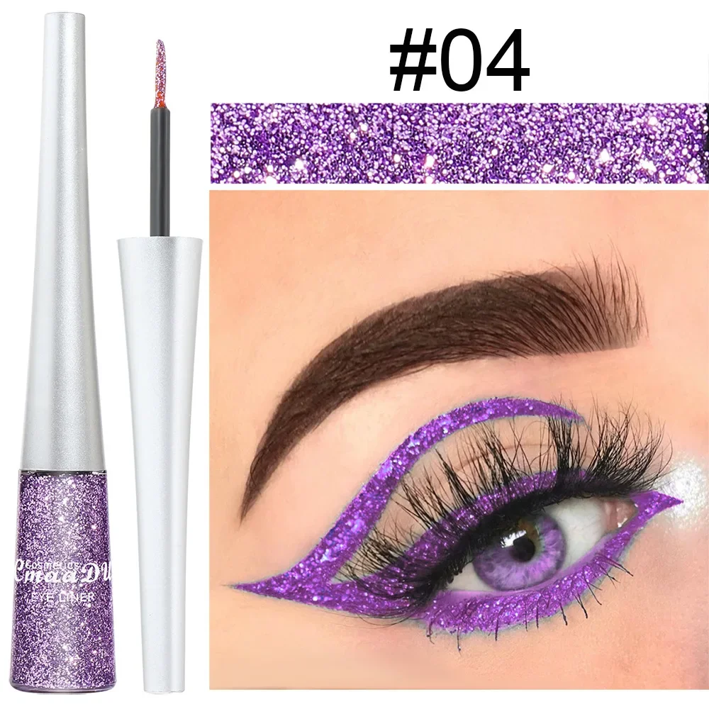 Kleurrijke Glitter Vloeibare Eyeliner Parelmoer Oogschaduw 16 Kleur Pailletten Blauw Zilver Roze Rose Goud Fijne Borstel Eyeliner Make-Up