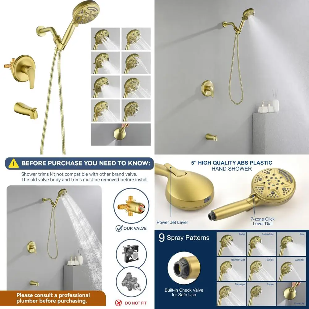 

Waterfall Tub Shower Combo Set with 5 Inch & 9 Setting Handheld, Tub Faucet Set with Shower Valve