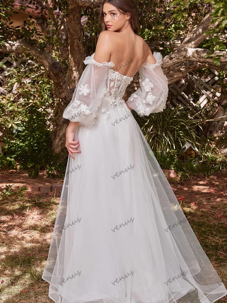 ชุดแต่งงานที่หรูหราสายชุดเจ้าสาวลูกไม้Appliquesปิดไหล่Robesสําหรับผู้หญิงVestidos De Noviaที่กําหนดเอง 2025