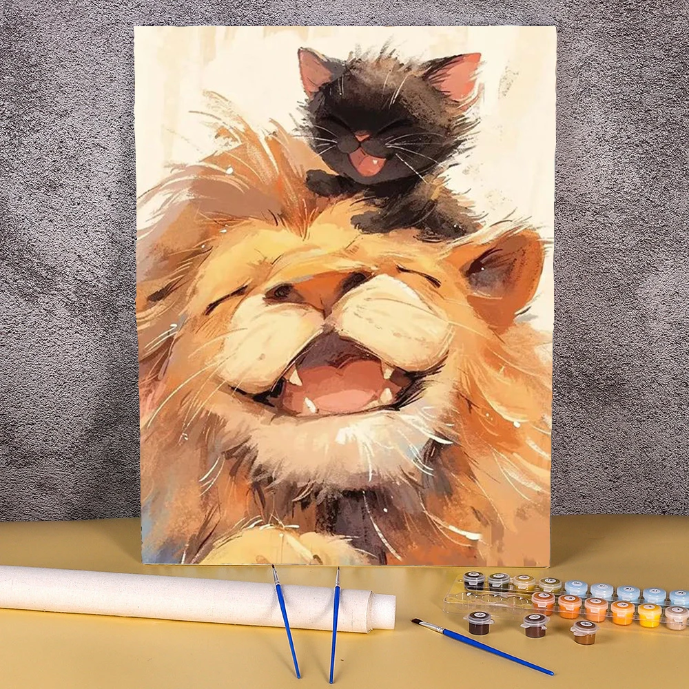 Pintura acrílica por números kit diy criança dos desenhos animados leão arte da lona pintura à mão casa personalidade presente decoração parede pintura