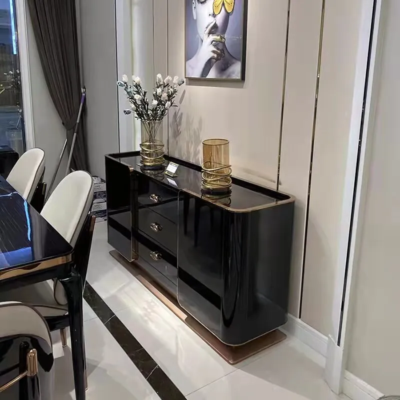 Light Luxury Hallway Cabinet Postmodern Luxury Entrance Shoe Cabinet New Chinese Glossy Black Ebony Lacquer Solid Wood