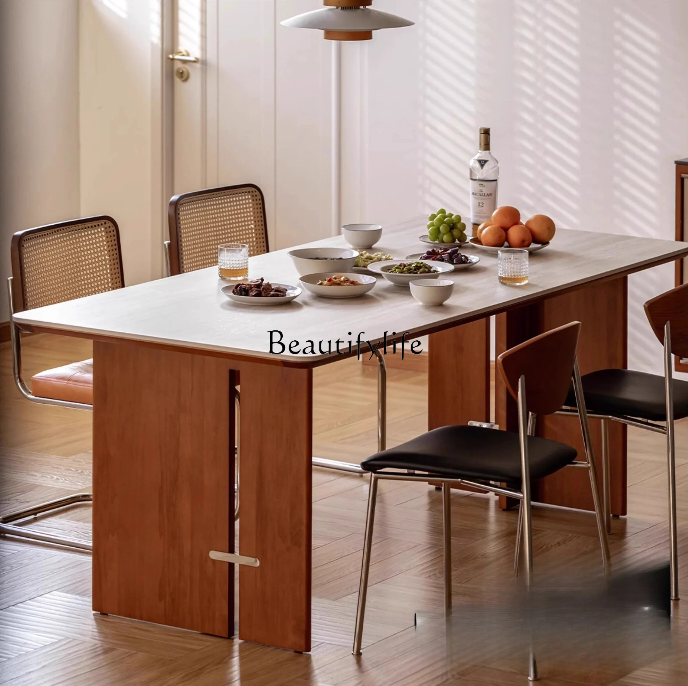 

Ls51Nordic Cave Stone Rock Slab Dining Table Thickened Medium And Ancient Solid Wood Living Room Home Retro Large Board Table