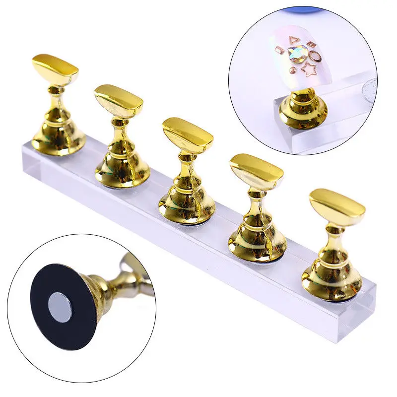 ABVS New Magnetic Acrylic Manicure Tools Nail Practice Hand Nail Exercises Pedestal Nail Supplies Nail Tips Display Stand gold