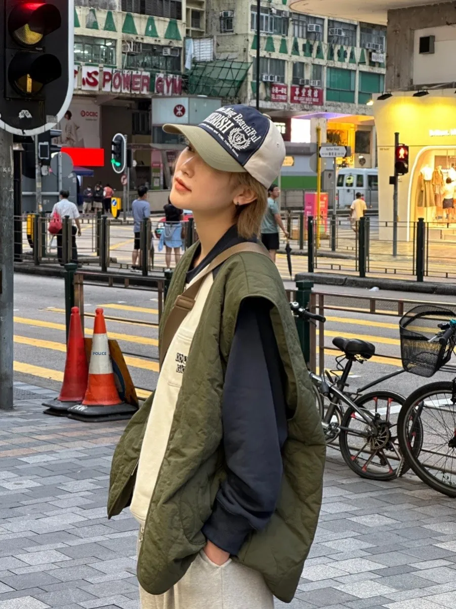 

Холодный золотой весенне-осенний камуфляжный цветной жилет с ромбовидным узором Jaet Street Sle V-Ne, нейлоновый жилет на молнии