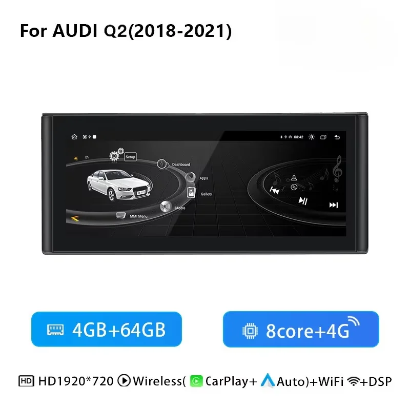 10,25 inch draadloze Carplay Android 14 autoradio voor AUDI Q2 2018-2021 stereo video multimediaspeler GPS navigatie 4G DSP autoradio