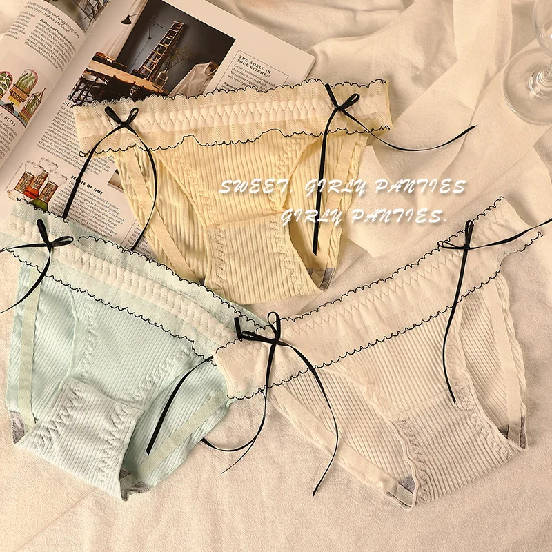 Autumn And Winter New Thread Briefs 'S Cute Double Bow Comfortable Cotton Crotch Wholesale Underwear Women