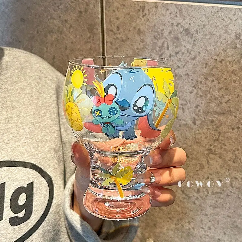 

Stitch Glass Angel Disney Cartoon Cute Characters Thick Beer Cold Drink Cup Household Open End Water Cup Portable Birthday Gift