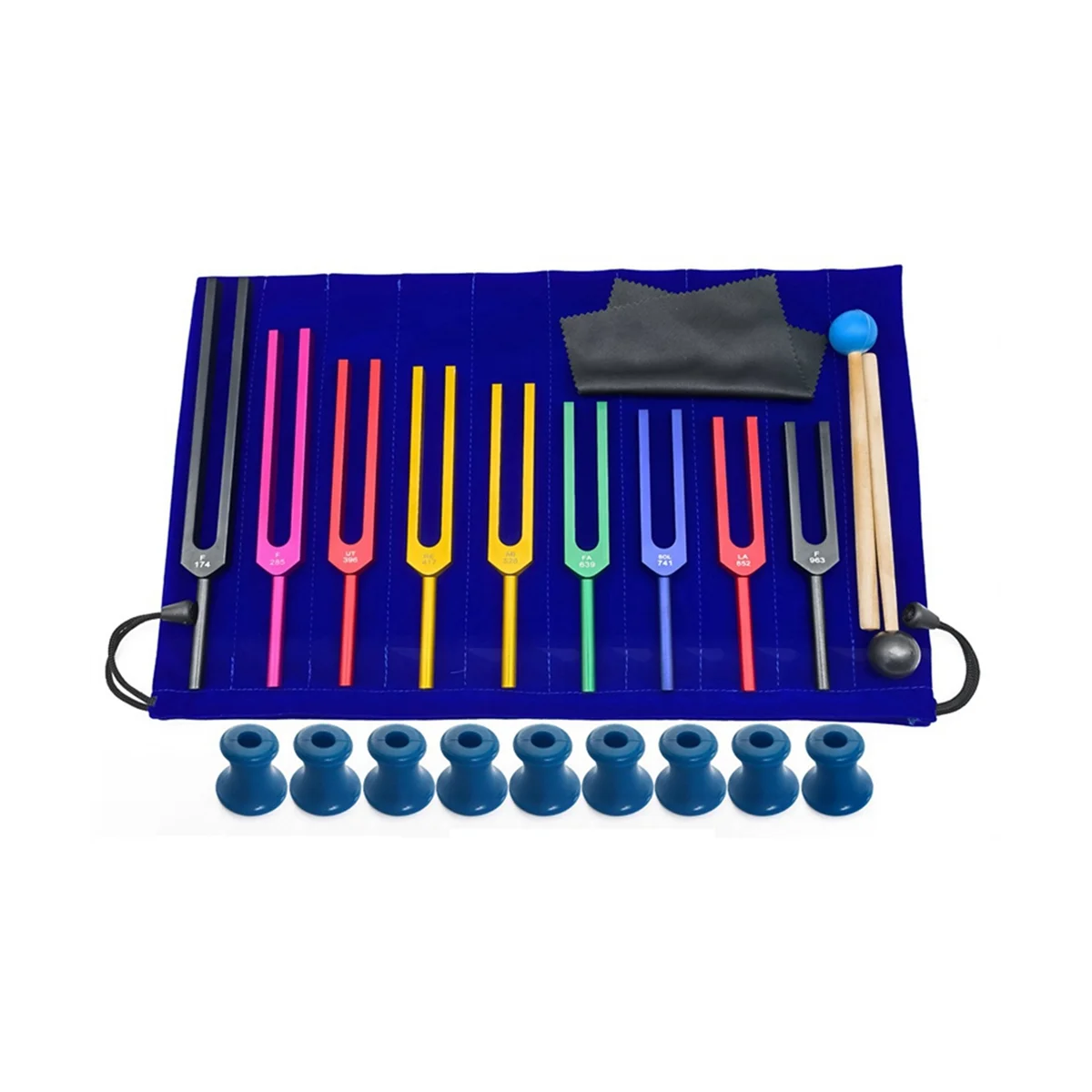 9 Pieces of Colorful Solfeggio Aluminum Alloy Tuning Forks, Tuning Forks for Therapy, Voice Therapy Black