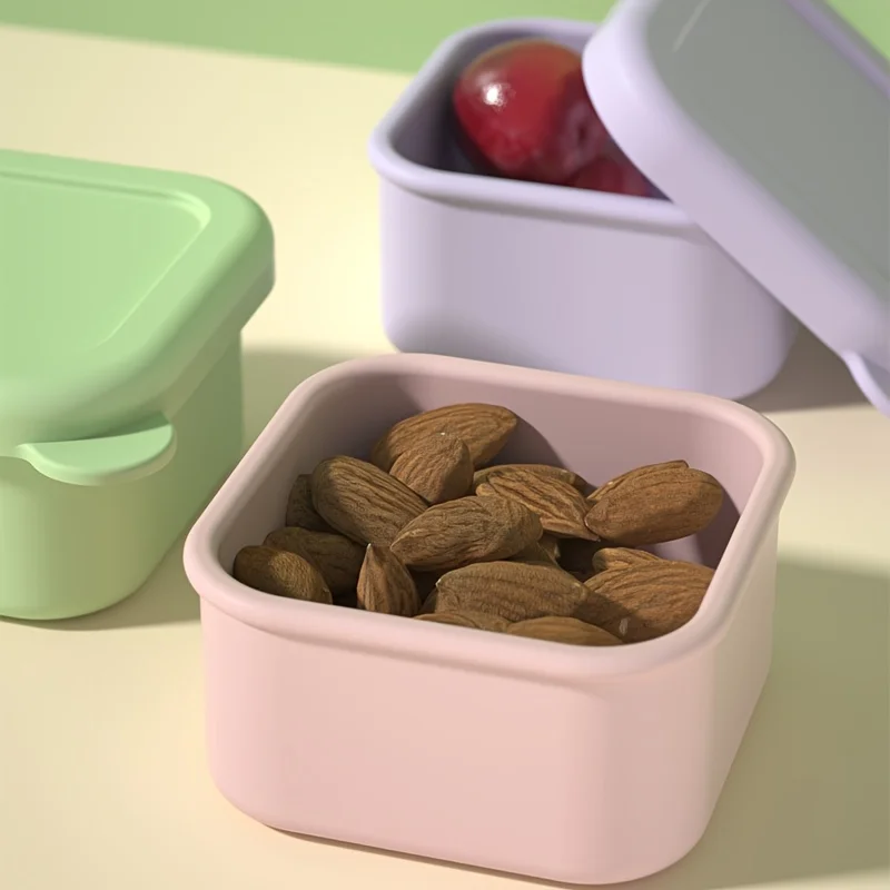 5 Colors  Silicone Mini Bento Box - Reusable (Dishwasher Safe) | Square Snack/Candy Storage Case for Picnic/Office/Travel
