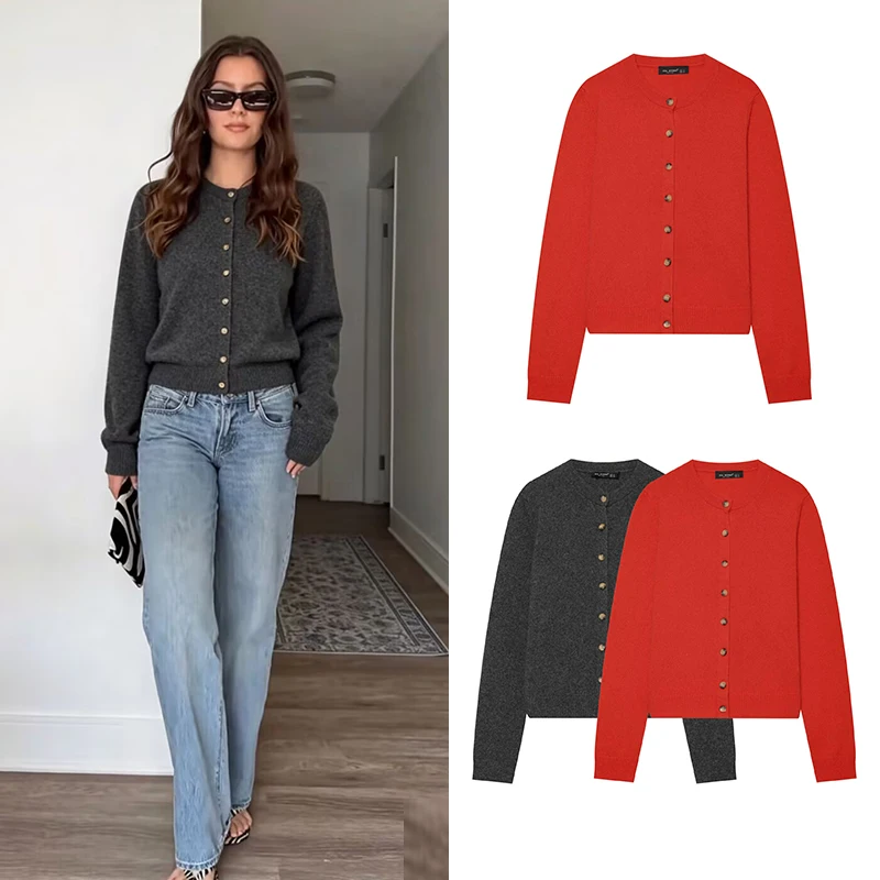 Women's Sweaters Autumn 2026 New Cardigan Fashion Slim Short O-neck Warm Sweater Women's Fall Chic Street Youth Sweater Blouse
