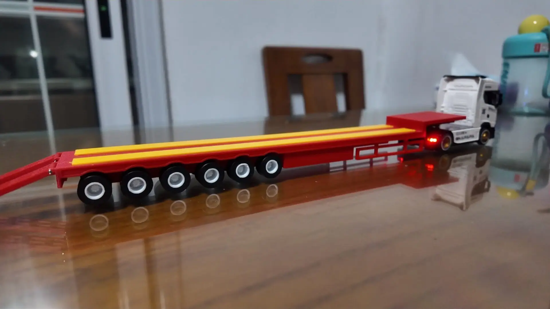 6-Axle Lowboy Trailer for 1/64 Wen NanFeng Scania  RC Truck Foldable Loading Ramps Engineering Machinery Transport Upgrade Parts