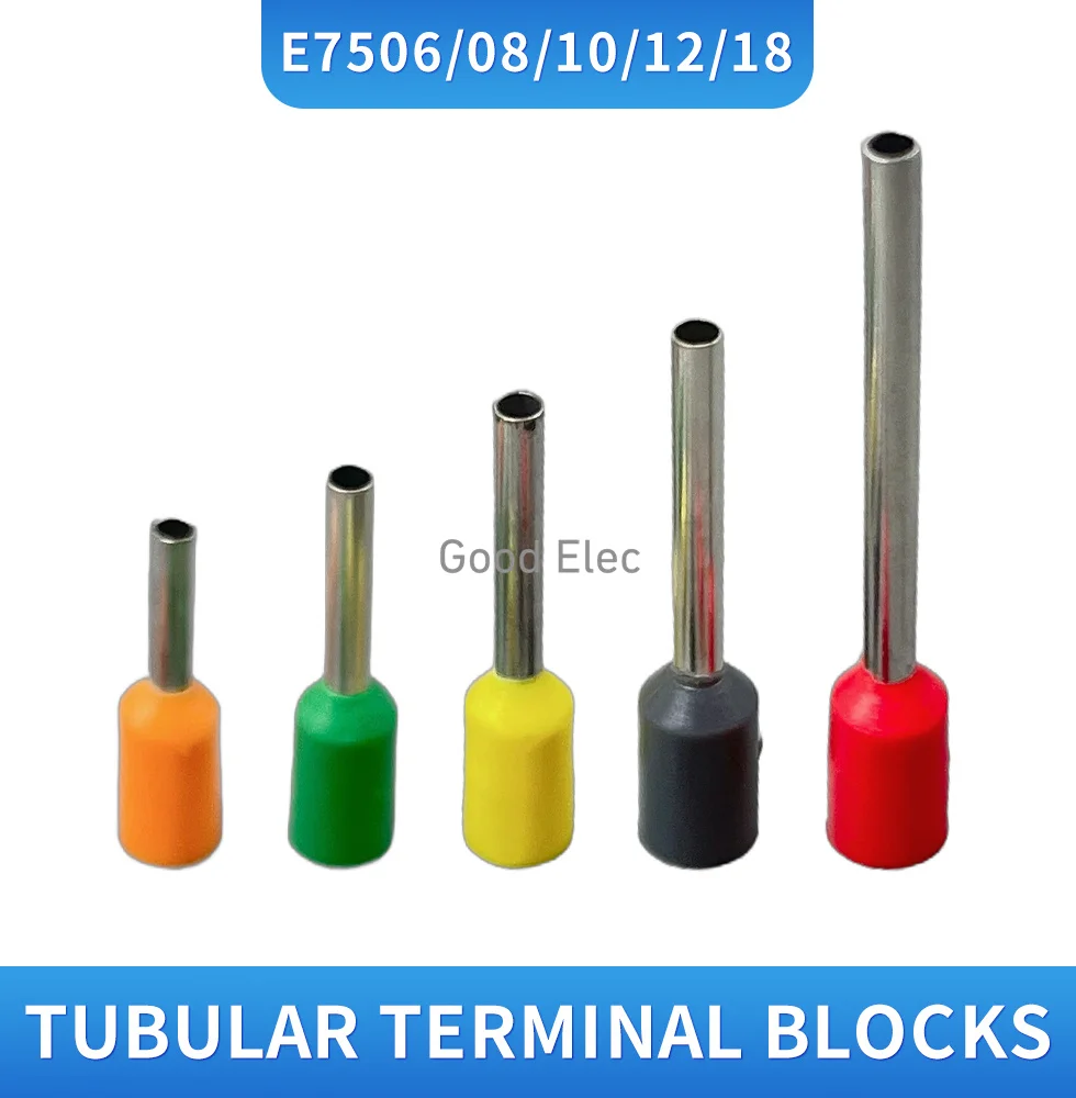 100pcs E7506 E7508 E7510 E7512 E7518 Insulated Ferrules Terminal Block Cord End Wire Connector Electrical Crimp Terminator