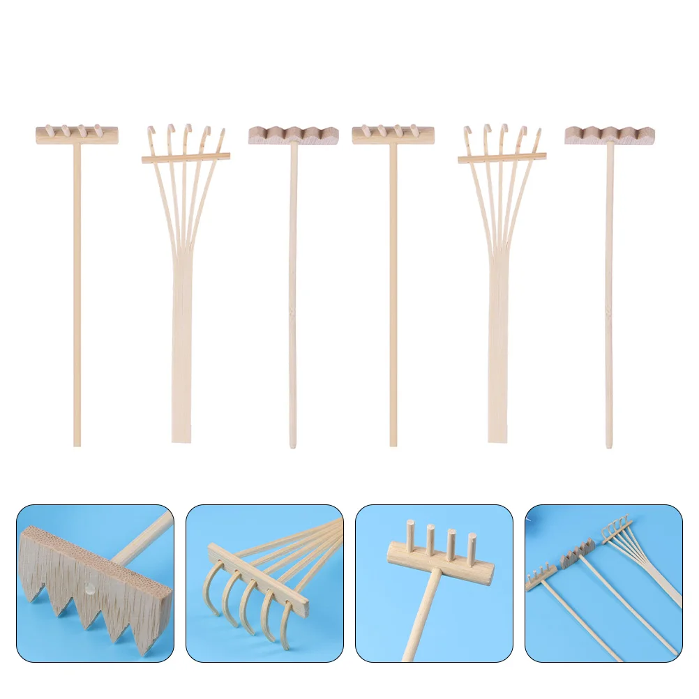6 pezzi di rastrello da giardino Zen Mini accessori per sabbiera in bambù Elegante strumento decorativo per kit di meditazione per vassoio di sabbia da tavolo professionale