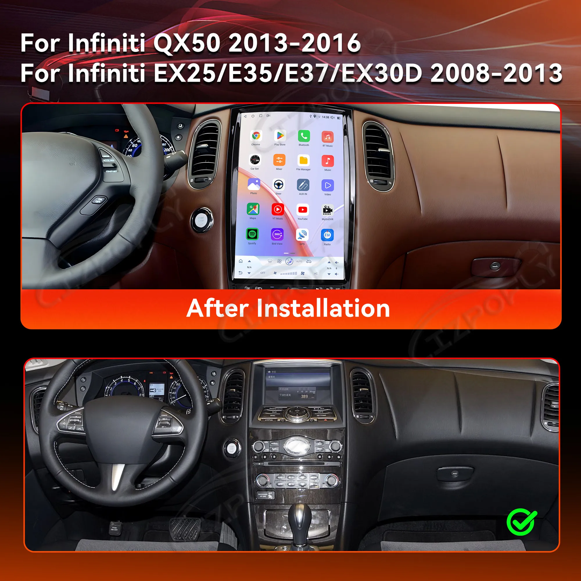 Lizpofly 14.5inch Car Radio for Infiniti QX50 Infiniti EX25/E35/E37/EX30D 2008-2016 CarPlay GPS Navigation Multimedia Video