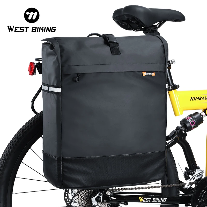 WEST BIKING 30L Waterproof Bike Rear Rack Bag Riding Side Storage Pannier Bicycle Trunk Rear Seat Carrier Pack Shoulder Bag