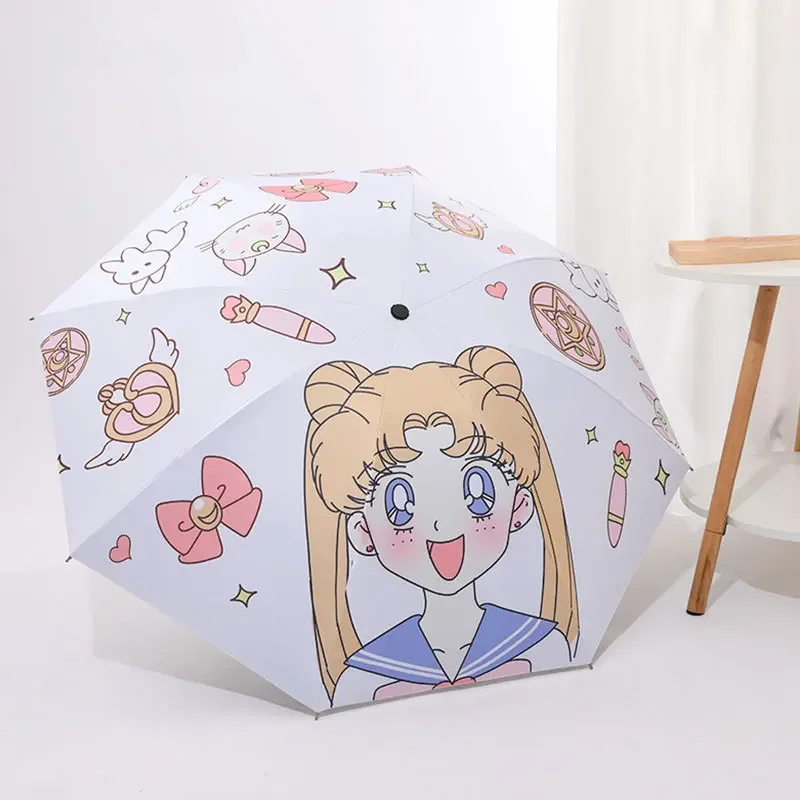 2024 Windproof Anti UV Folding Umbrella Sailor Moon Umbrella Cute Cartoon Figure Tsukino Usagi Mini Black Coating SUN Umbrellas