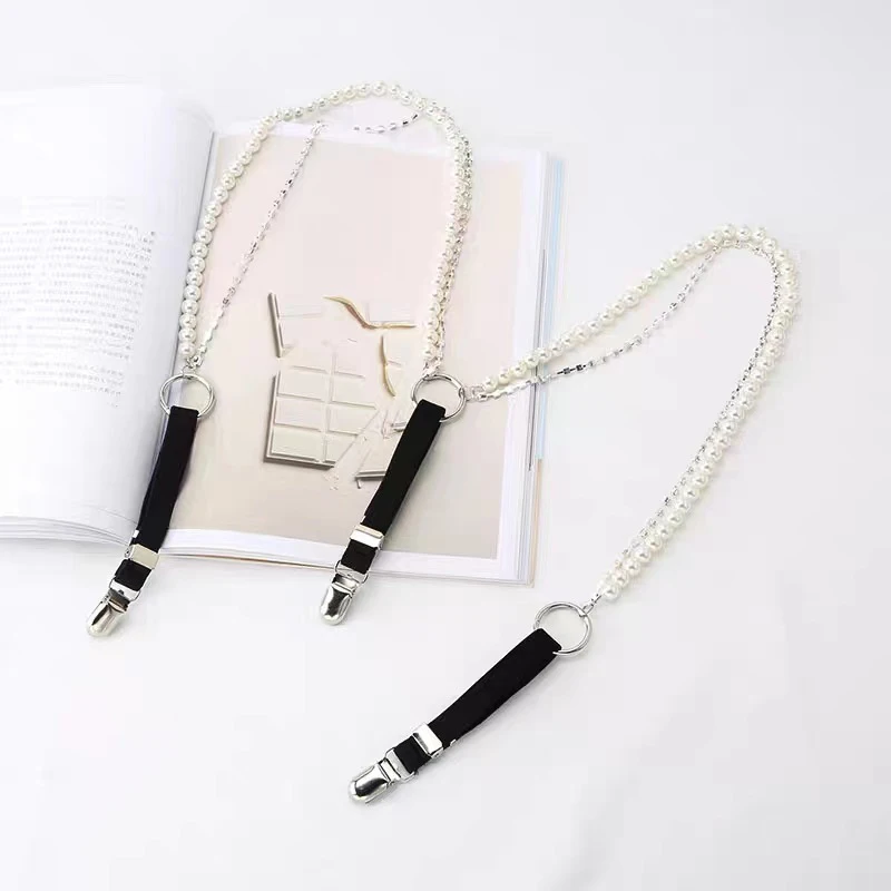 Women Elastic Suspenders Y-Back Braces Slim Skinny Pearl Rhinestone Decoration Strap Chain For Wedding Suit Party Accessories