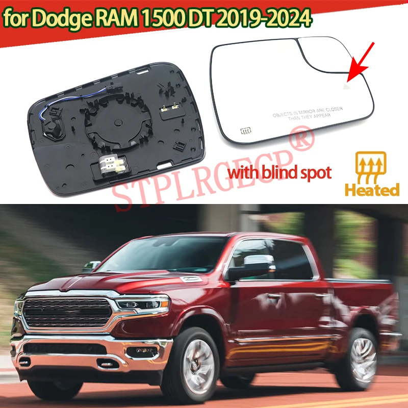 Car Auto Driver Left Side Blind Spot Heated Wing Mirror Glass Angle Rearview Mirror with Base for Dodge RAM 1500 DT 2019-2024