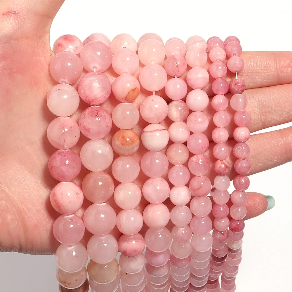 Pink Natural Stone Persian Jade Bead 6/8/10/12mm Round Loose Gemstone Beads for DIY Jewelry Making Bracelet Necklace Accessories