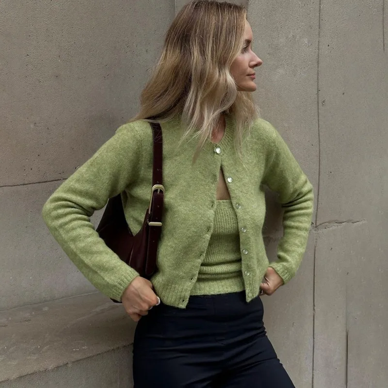 Tuularose 여성용 새 니트 카디건 패션 솔리드 루즈 짧은 스웨터 하이 스트리트 오피스 기본 여성 니트 자켓 아웃웨어