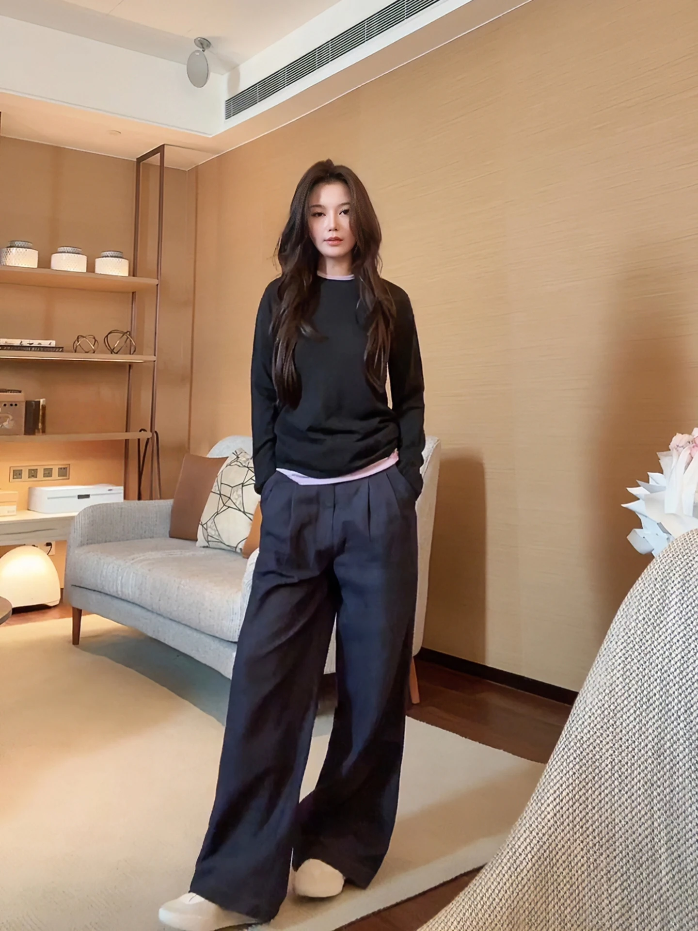 

Sweet Sle Long Sve Knitted Sweater Women's 00% Pure Wool Color Blo Faion ZONE Brand Regular Fit round Ne Top