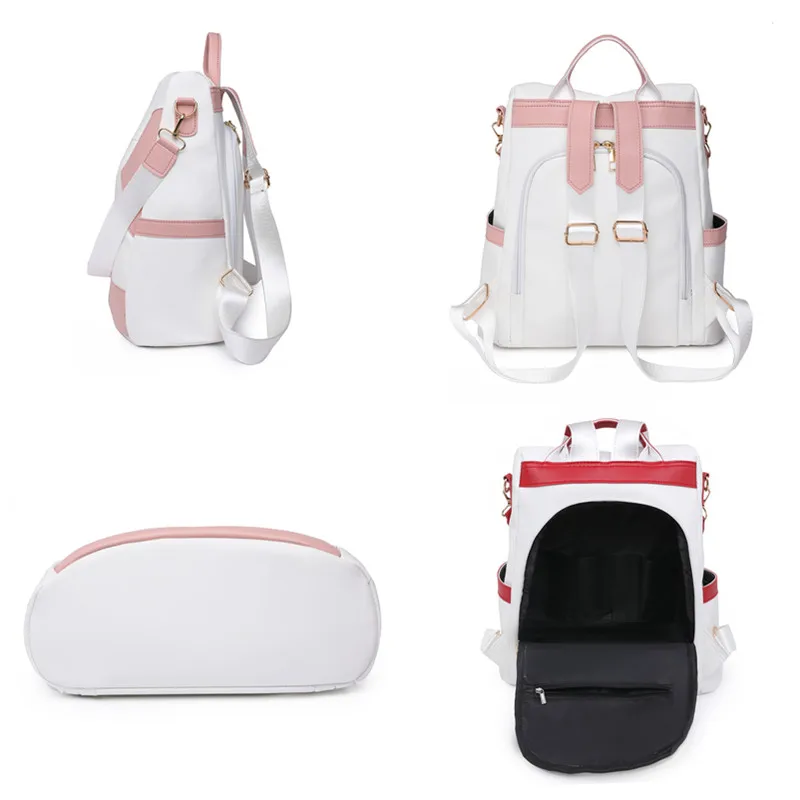 Women\'s Backpack Fashion Girls School Bag Colorblock Design HighQuality Waterproof Soft Leather Casual Simple Female Travel Bag