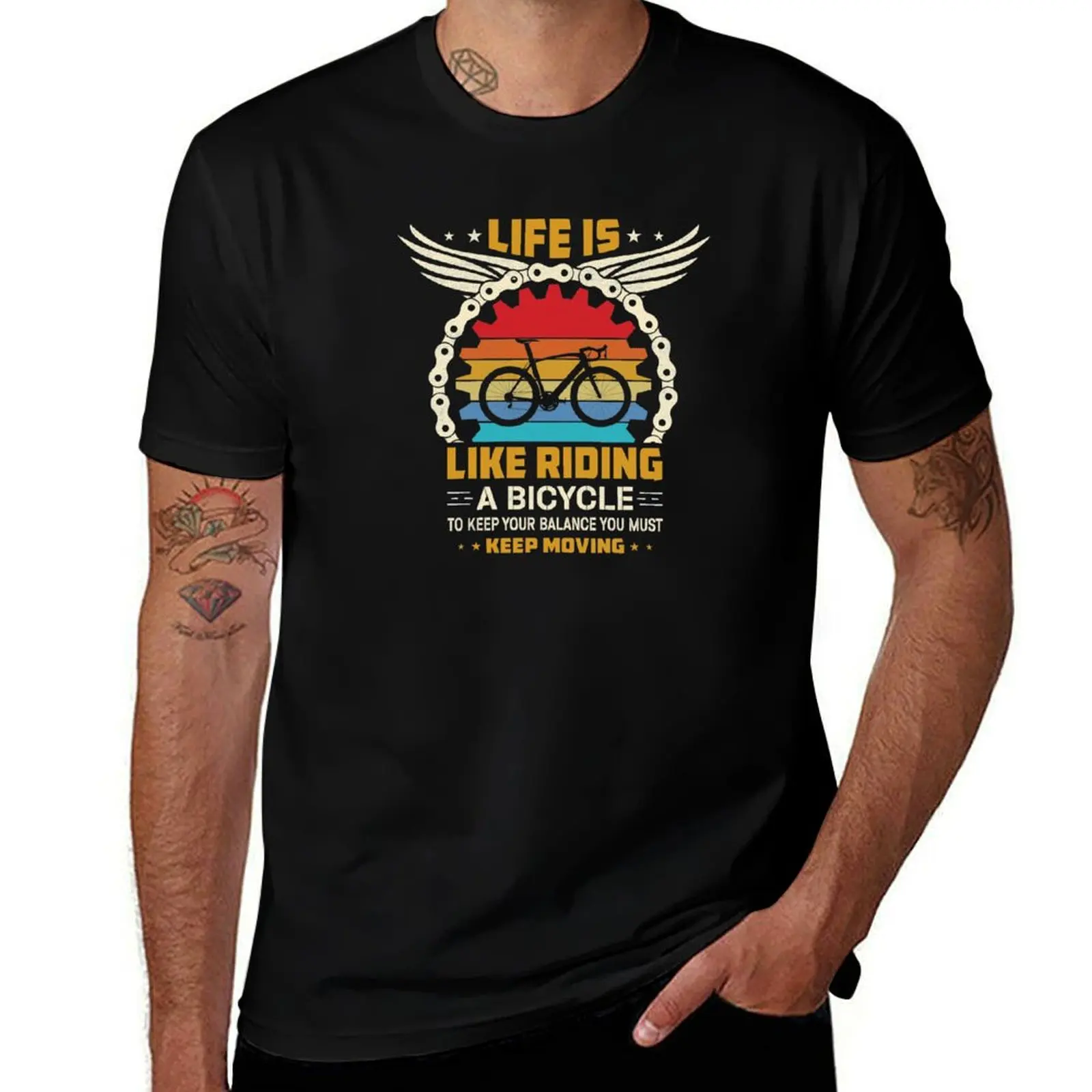 Life is like riding a bicycle to keep your balance you must moving T-Shirt Fashion Pattern Printed Tee Shirt