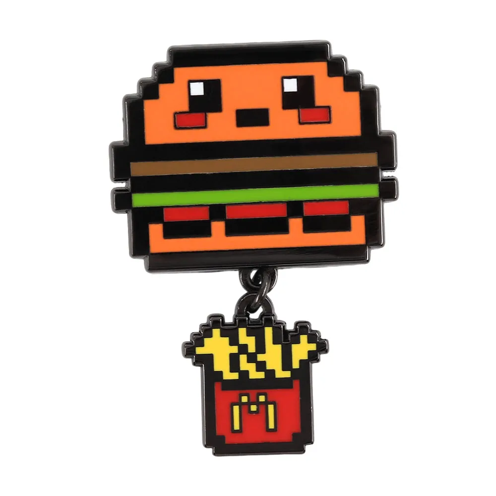 Lustige Pixel-Art Hamburger Emaille-Pins Kreative Niedliche Burger-Broschen mit Pommes Frites Retro-Essens-Abzeichen Rucksack-Anstecknadel – Detail 5