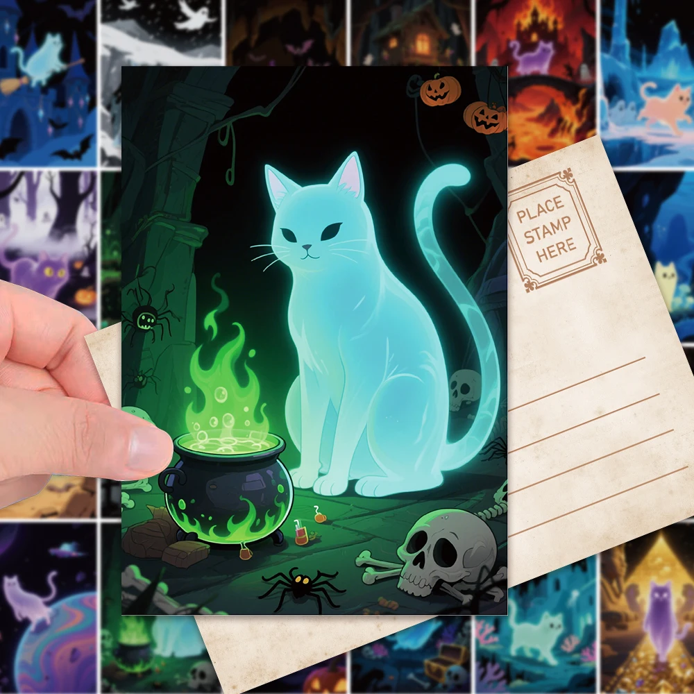 32-teiliges Halloween-Postkarten-Set, Geisterkatzen-Design, hochwertiger Karton, perfektes Geschenk für Heimdekoration und Feiertagsfeiern – Detail 6