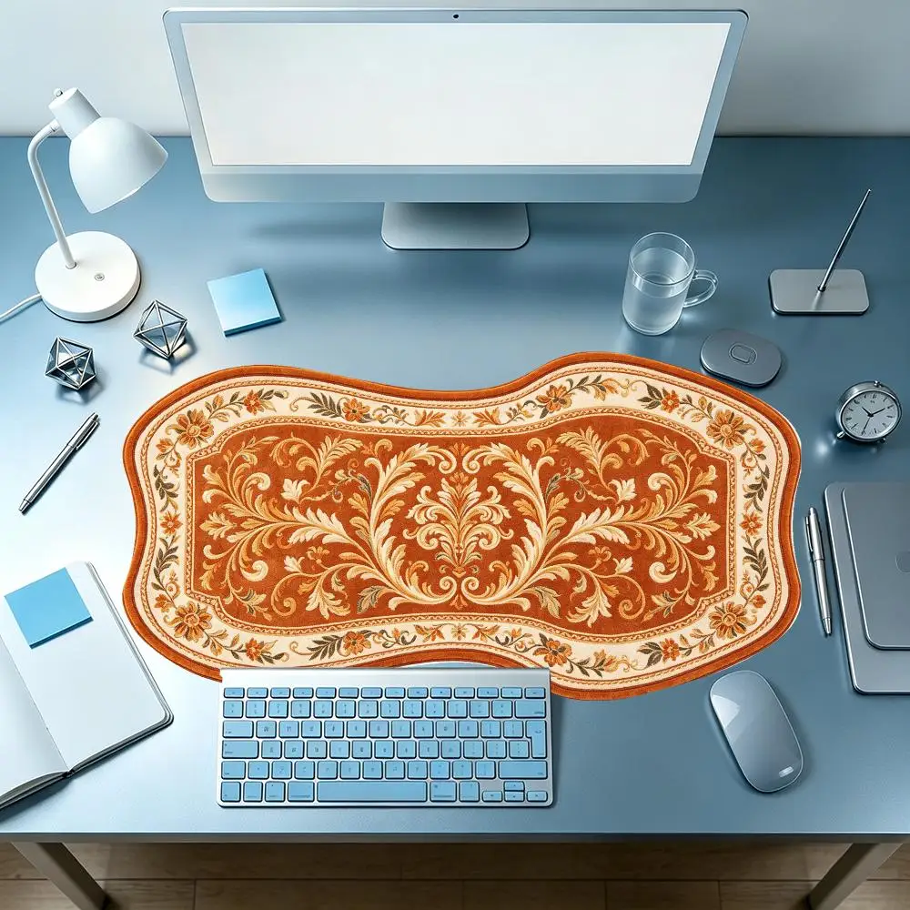 Warm Orange Vintage Rug Play Mat Creative Irregular Shape Smooth Glide Large Size For Home Gaming Use