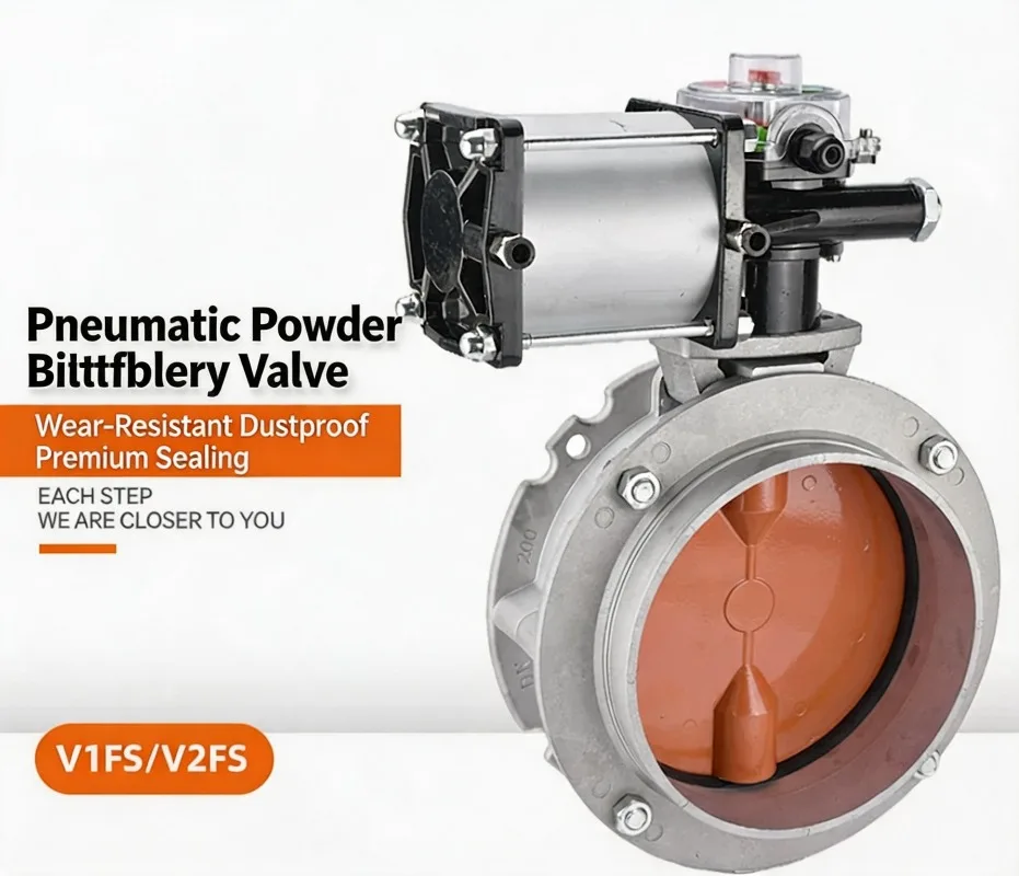 V2FS Cement Mixing Plant Butt-erfly Valve Aluminum Alloy Flange Pneumatic Powder Du-st Butt-erfly Valve DN200 250 300