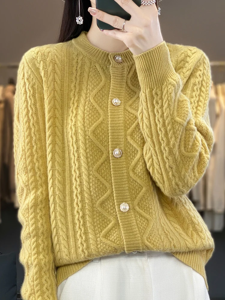 Imagem -06 - Cardigan de lã Merino para Mulheres Suéter 100 de lã Merino Malha Grossa e Quente Novas Camisas de Moda Primavera e Outono e Inverno 2023