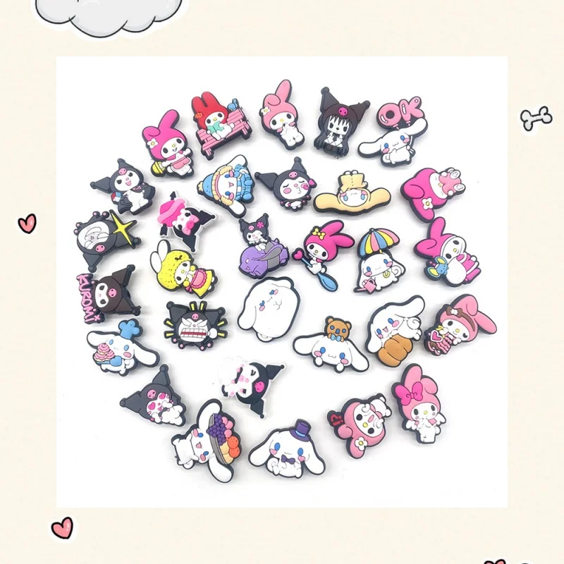 

30Pcs Sanrio Shoe Charms Accessories Cinnamoroll PVC Shoe Decrations Wristband Buckle X-mas party Gifts Cartoon Shoe Accessories