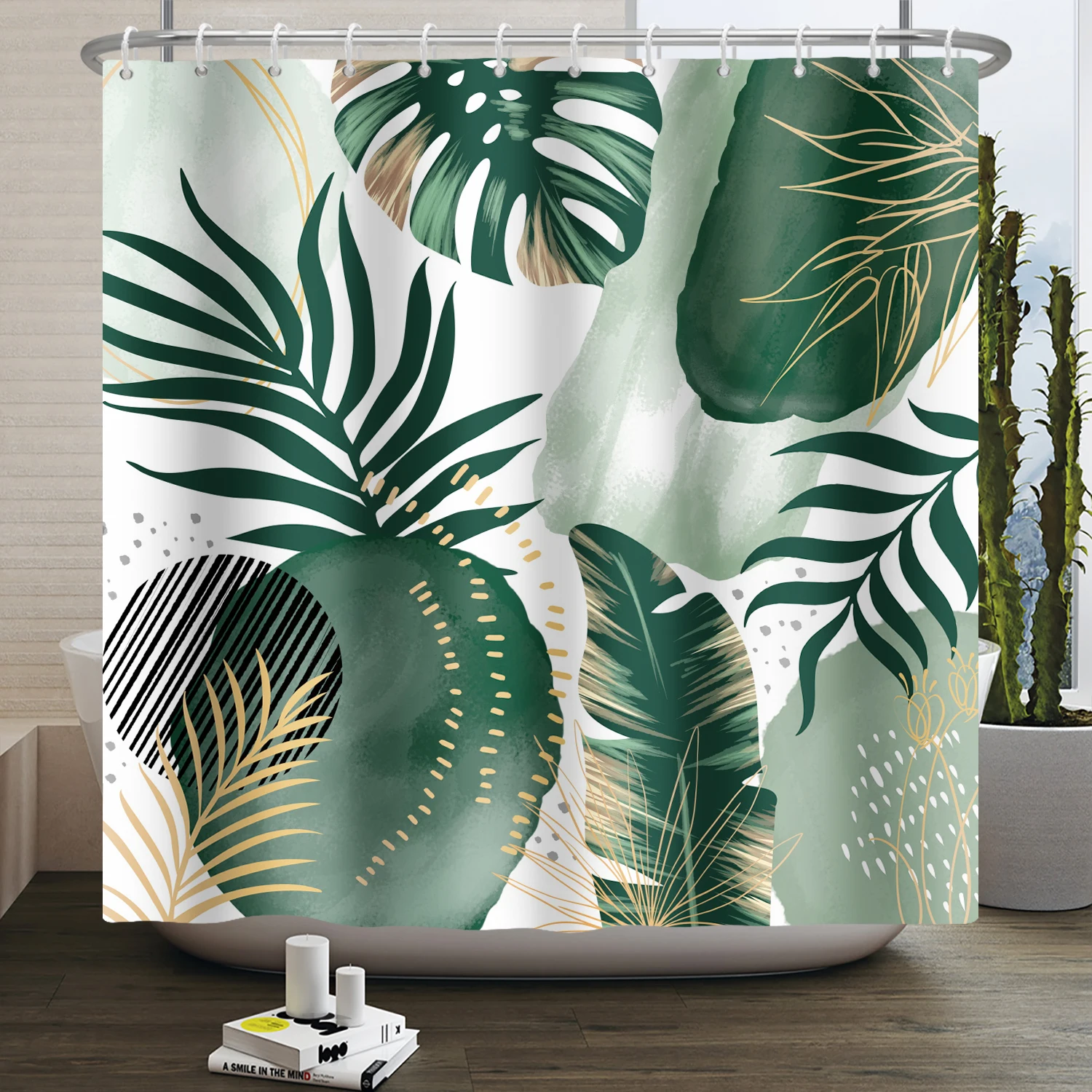 Tropical Green Plants Leaf Shower Curtains Romantic Abstract Style Bohemia Curtains Waterproof Polyester Bathroom Bath Curtain