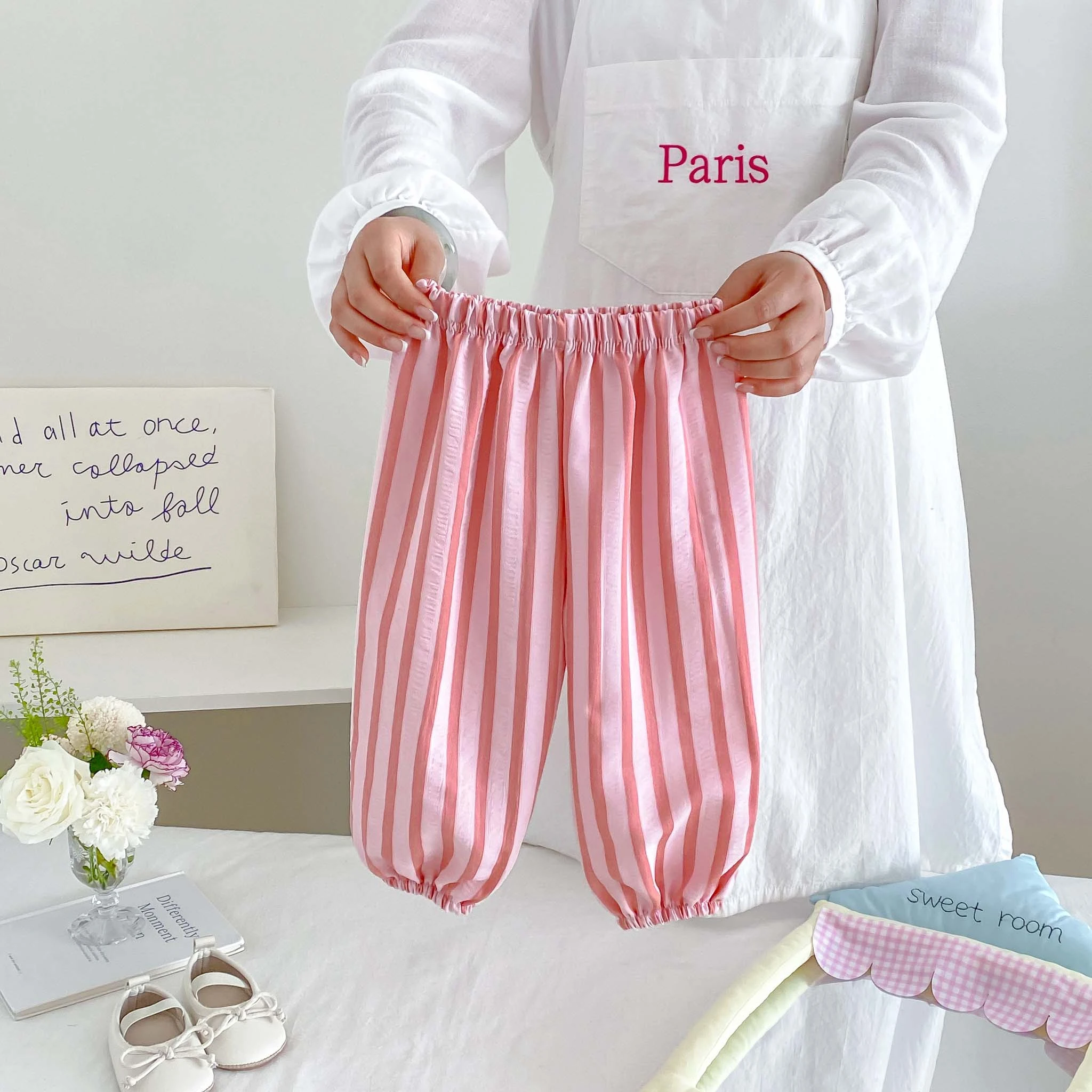 Little Kids All Match Striped Casual Pants Children Loose Fit Thin Fabric Pants Multiple Soft Color Stripe Styles Baby Trousers