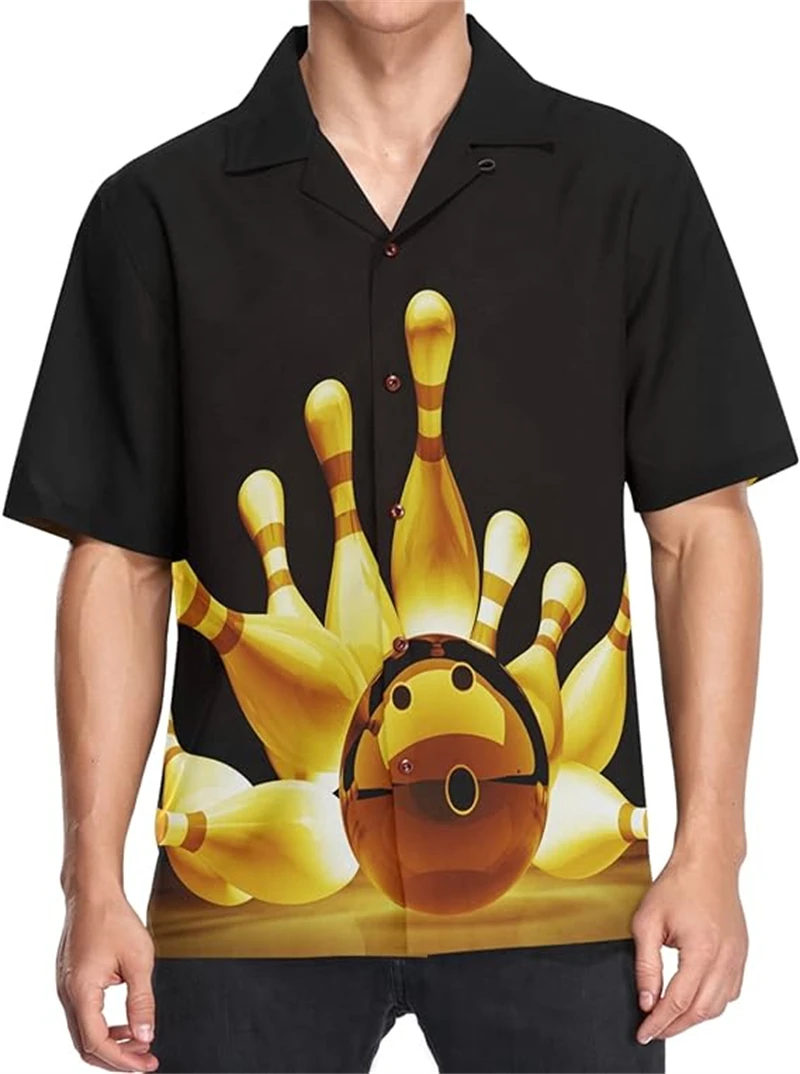 

Funny Bowling Game 3D Printed Shirt Mens Designer Clothes Novelty Shirt Summer Harajuku Personality Button Lapel Blouse Tops
