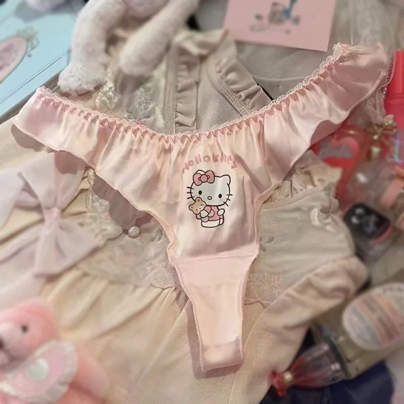 Hello Kitty Sanrio G-String Damenhöschen Sexy weibliche Unterhose Nahtlos Kawaii Tanga V-Taille Spitze Dessous Höschen Slips