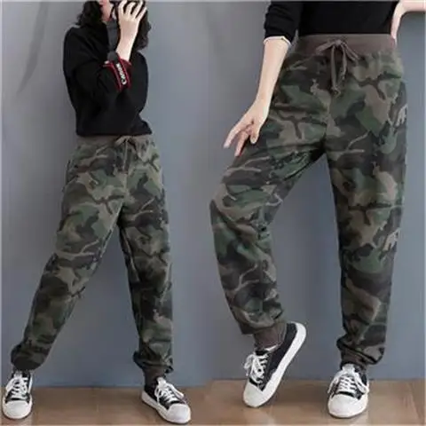 Spring 2022 Outdoor Female Camouflage Women Plus Size 3XL Sport Autumn Loose Pants Leg Elastic Waist Jogging Track Sweatpants