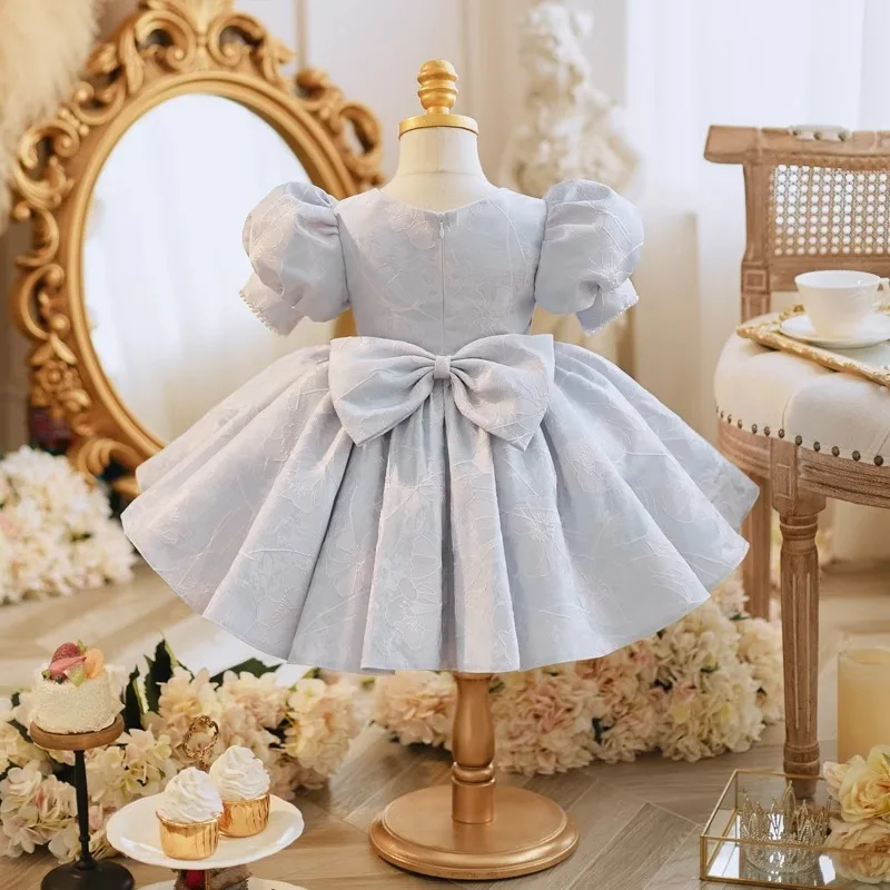 High-end Girl Birthday Dress Flower Girl Princess Gown Tween Girl Wedding Party Tutu Dress Elegant Lace Bow Kids Formal Outfit