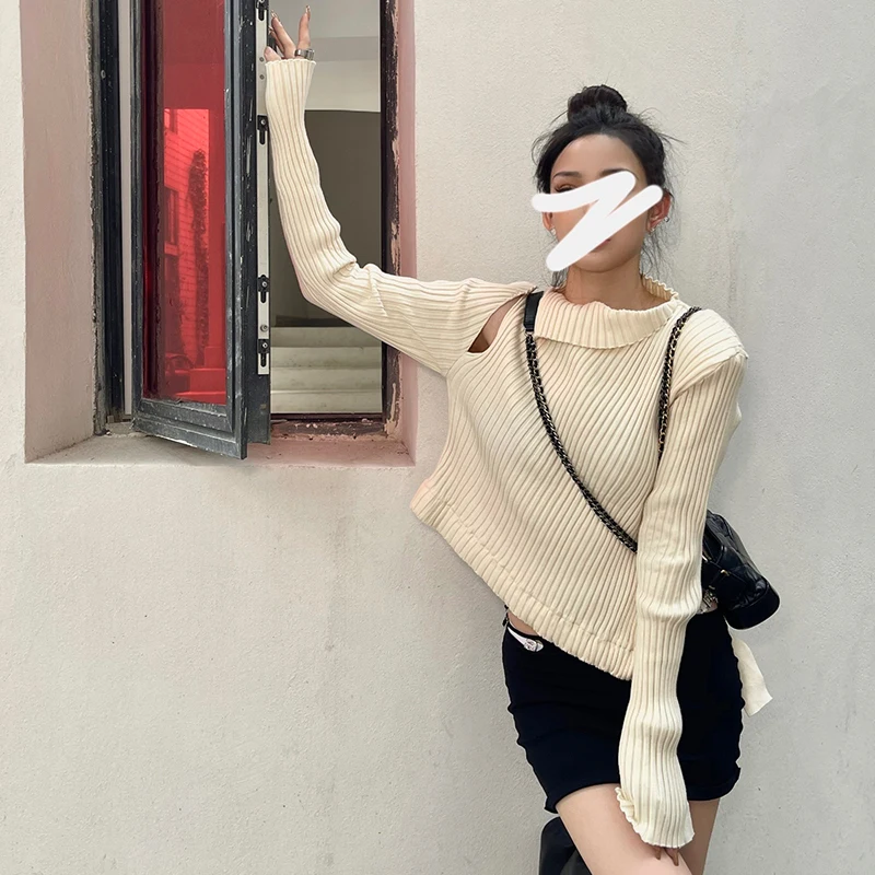 

Ci Chaqi Early Autumn Bla High Collar Loose Women's Sweater with Belt Design Ele Small Top Ins Sle Long Sve