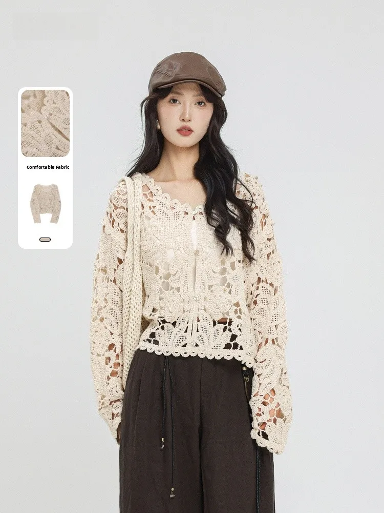 

Модный вязаный кардиган с длинными рукавами и круглым вырезом, с цветочным узором, весна-осень, новинка JYDQD Memory's Starting Point 69TQ